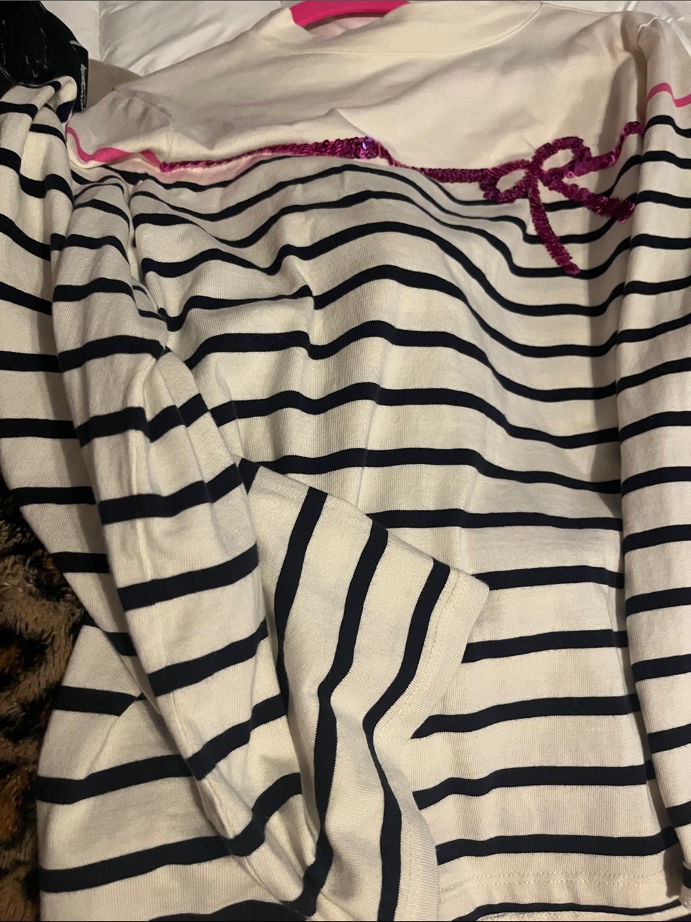 Women’s Striped quarter Long-Sleeve Top - Black and White